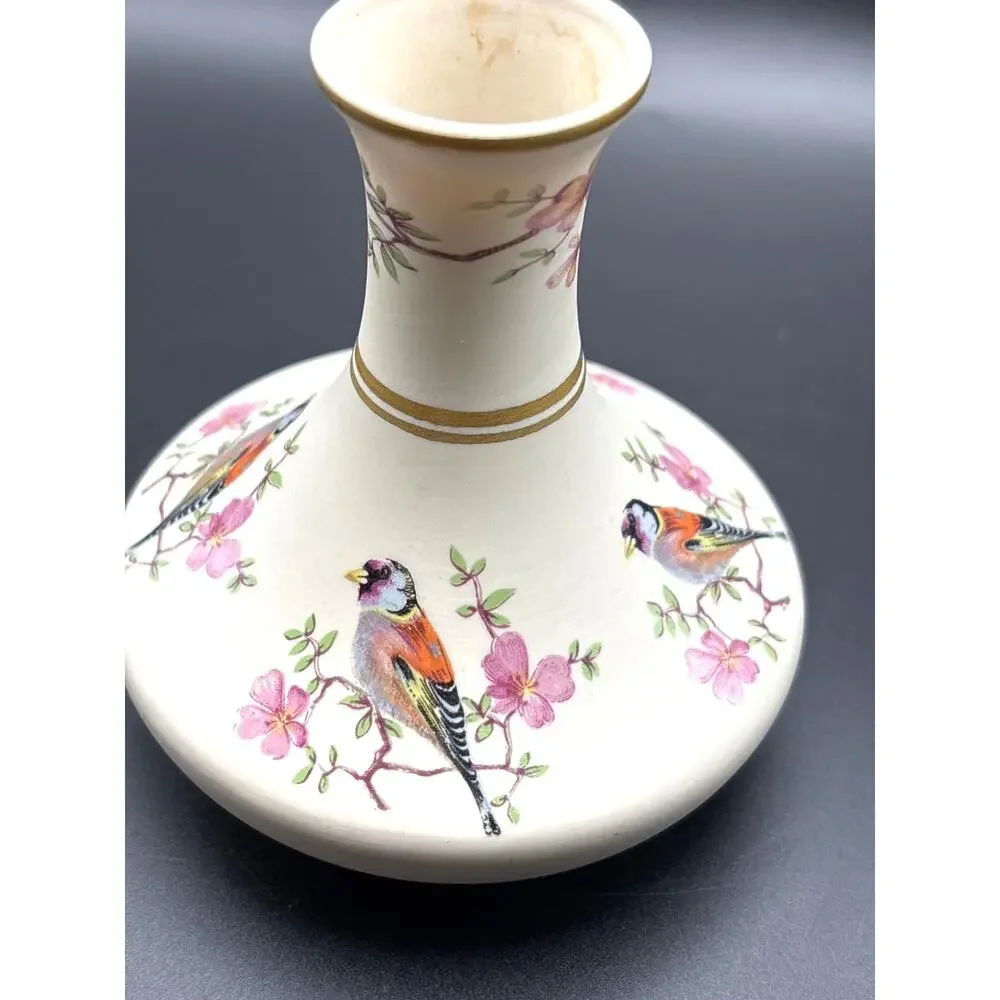 Ceramica Ibis Aveiro Goldfinch & Cherry Blossom Bud Vase Made in Portugal